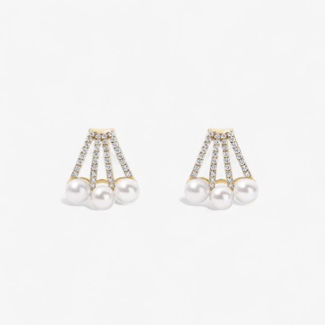 Astrid Three Row Pave Huggies with Pearls