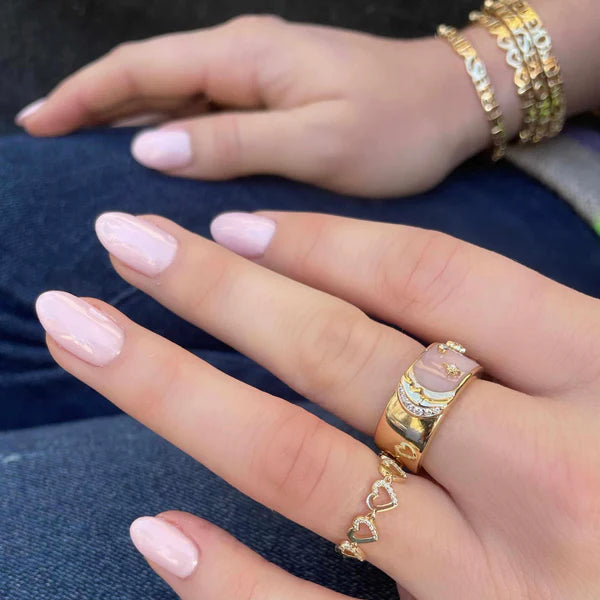 3 Initial Bezel Chain Ring & Tiny Hearts Ring