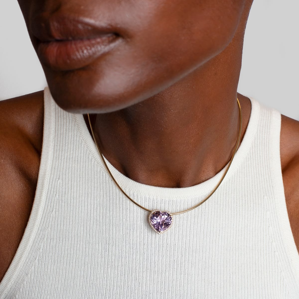 Rose De France Heart Button Pendant on Omega Chain