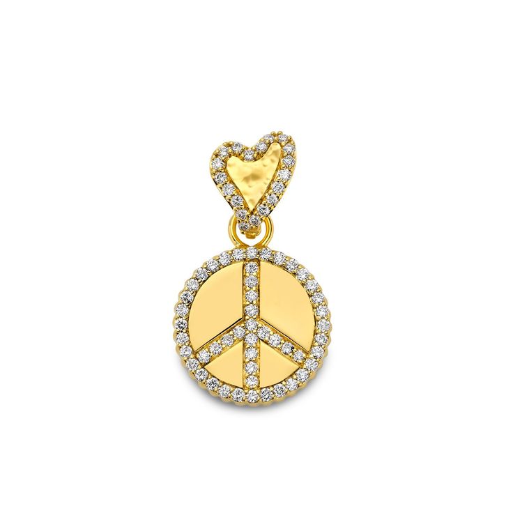 Peace Sign Pendant With Hammered Gold Heart