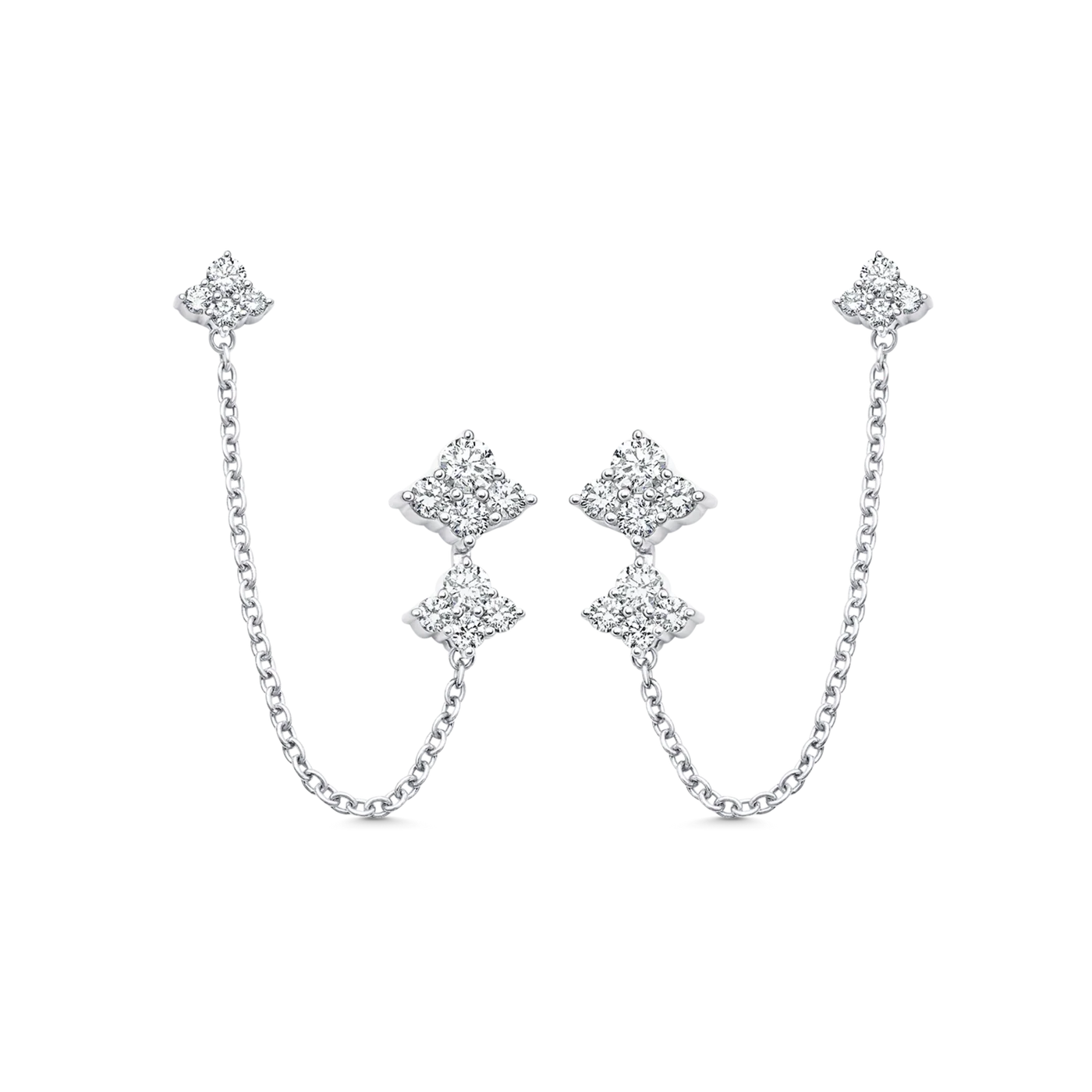 Dujour Gold and Diamond Four Cluster Chain Earring