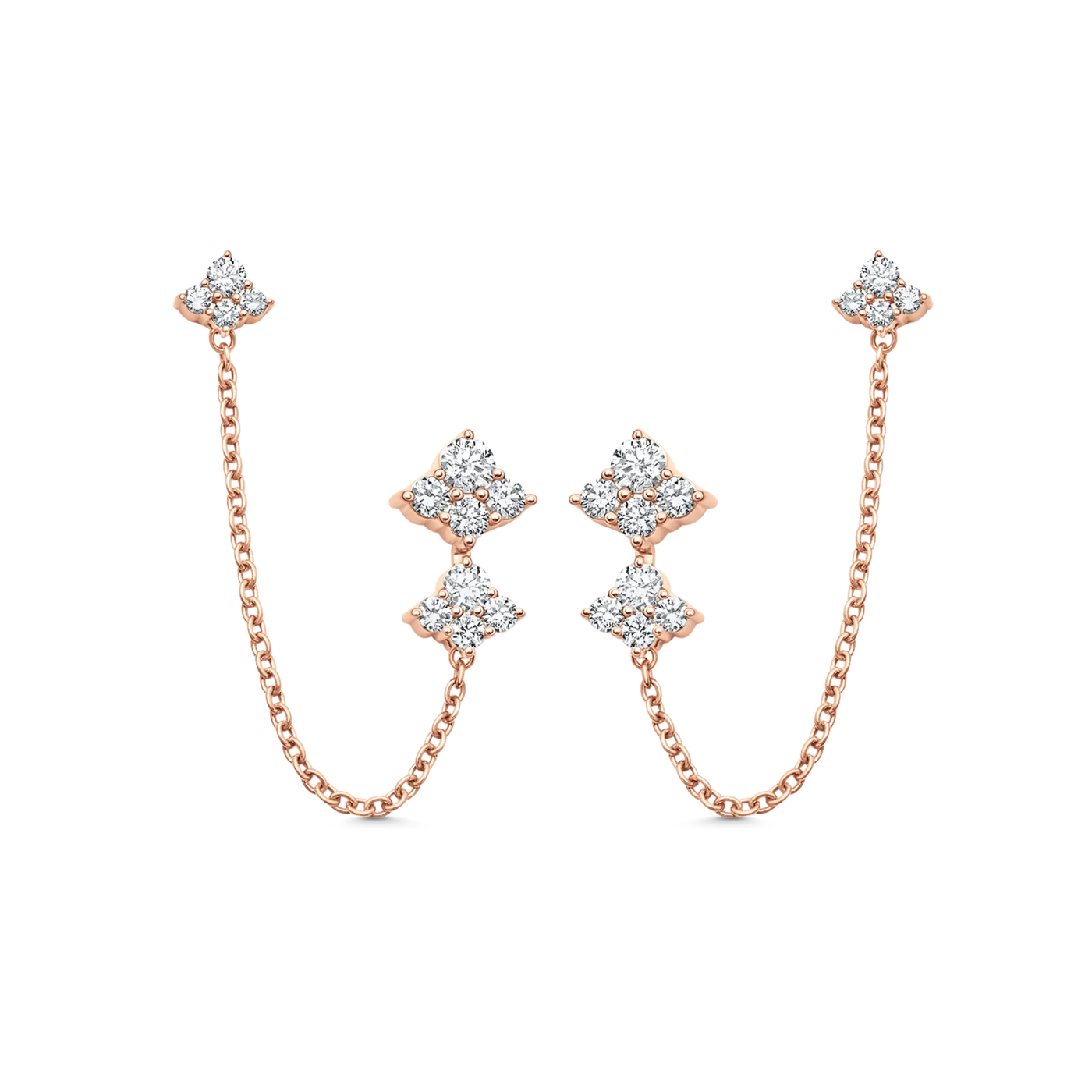Dujour Gold and Diamond Four Cluster Chain Earring