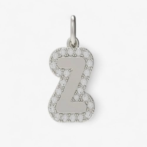 Large Bubble Initial Charm with Pave Outline Necklace