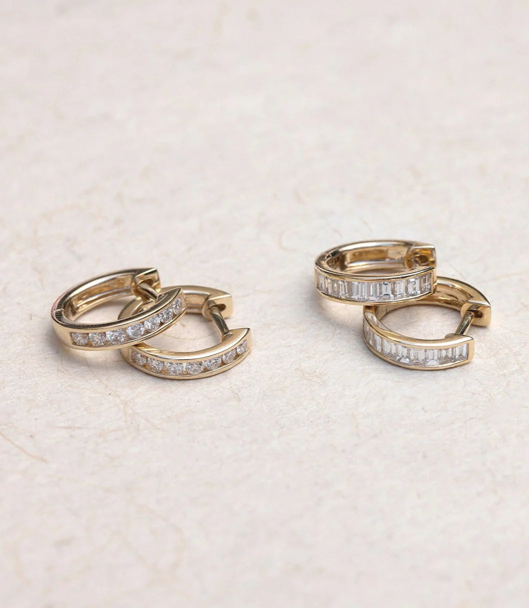 Channel Set Diamond Baguette Huggie Earrings