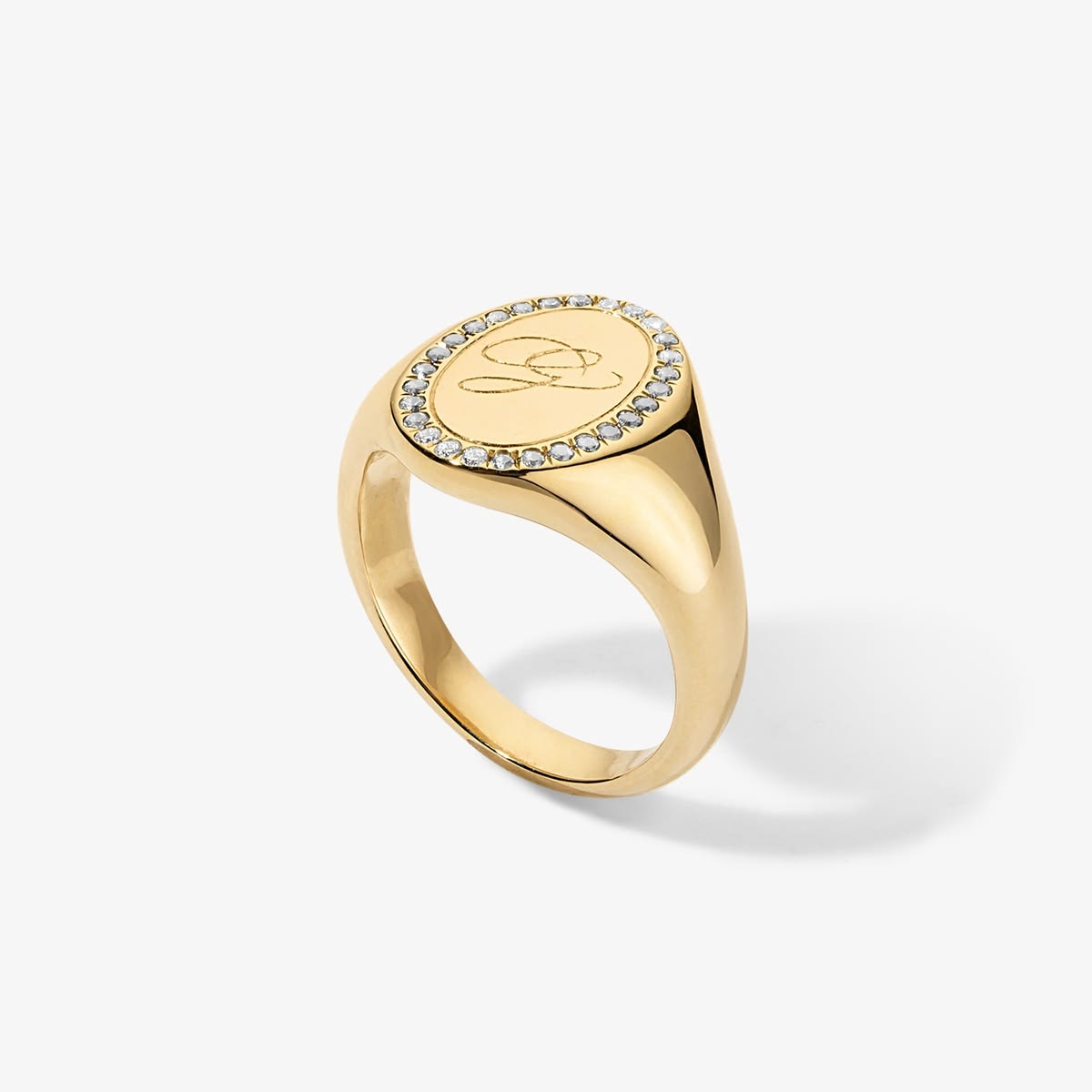 Grace Diamond Signet Ring with Initial