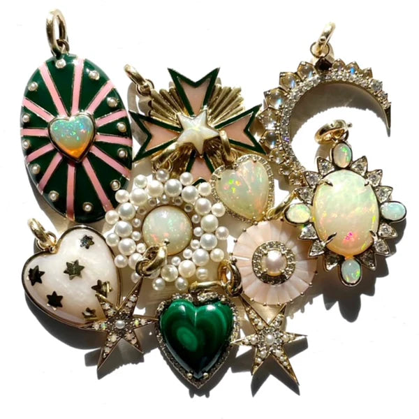 14K Gold Opal Pearl & Diamond Stella Charm