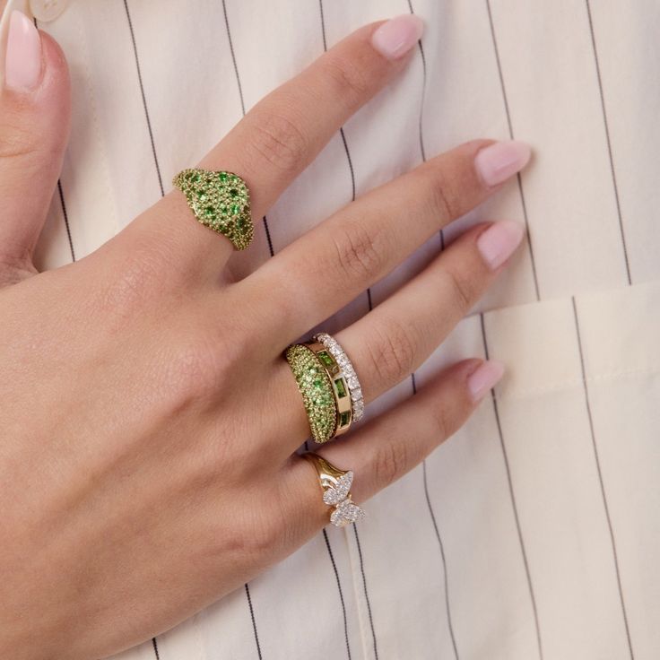 Tsavorite Crescent Domed Ring