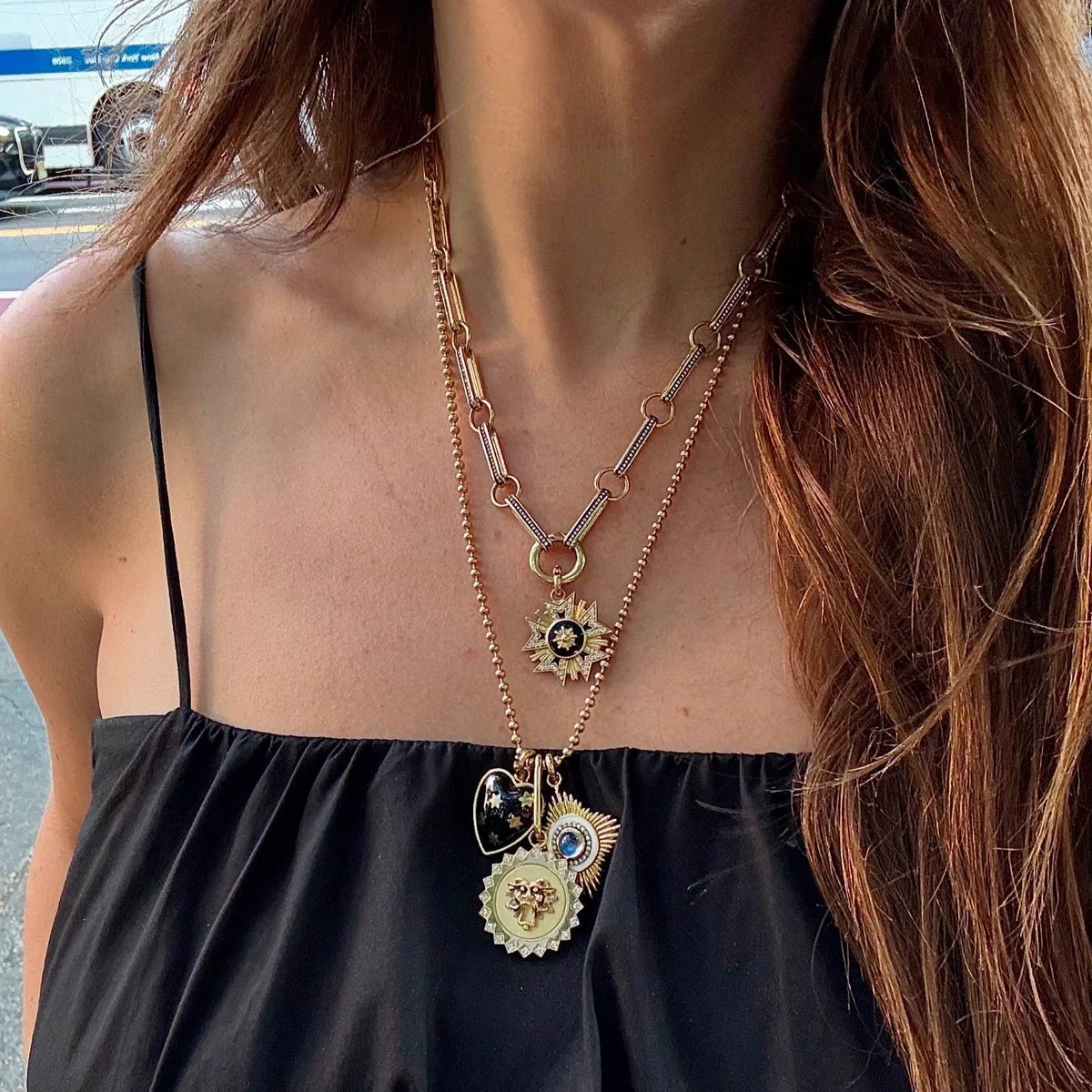 14K Gold Elongated Book 16" Diamond Pave Ellis Chain