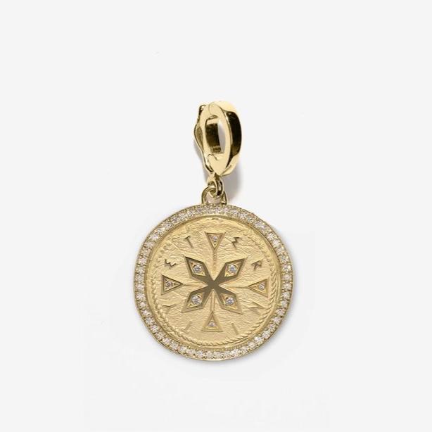 Compass Small Pave Coin Charm