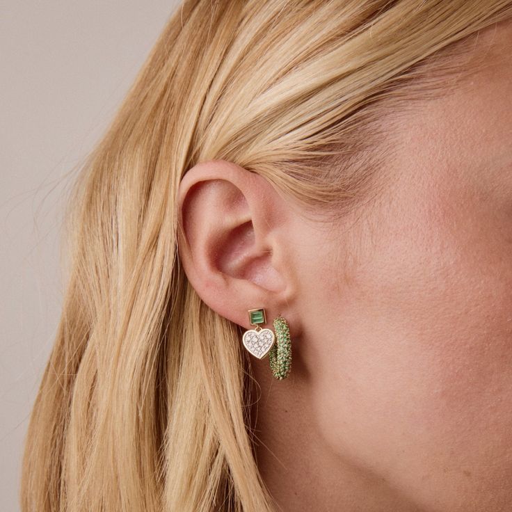 Diamond and Emerald Small Sweetheart Earrings