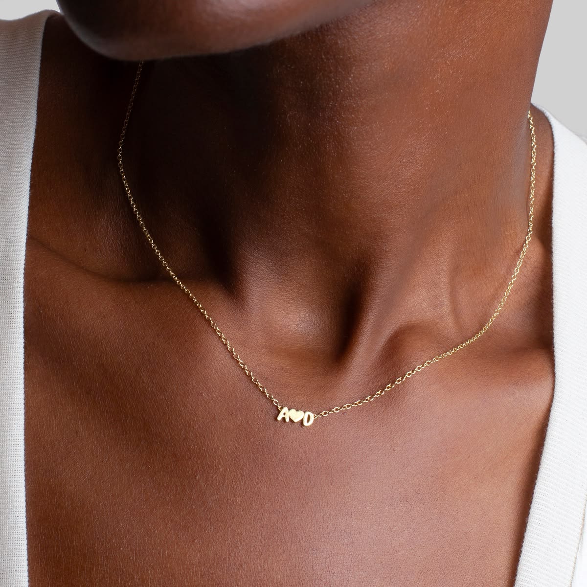 Petite Bubble Letters and Heart Necklace