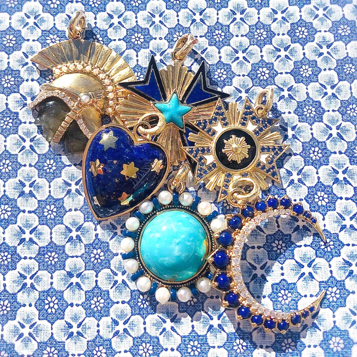 14K Gold Lapis Anna Heart Charm