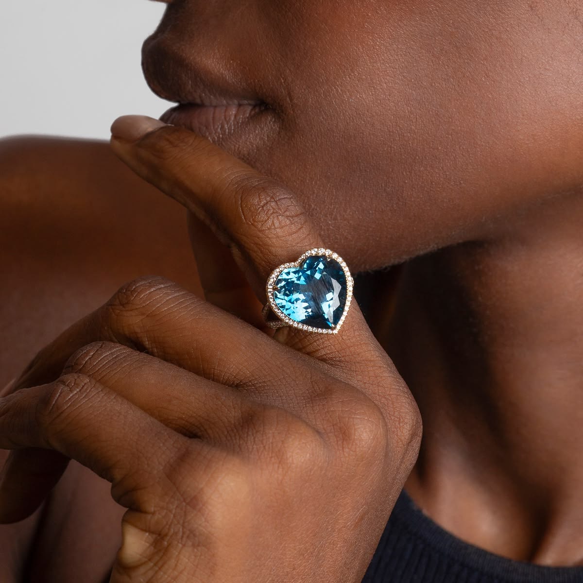 London Blue Topaz Heart Button Ring