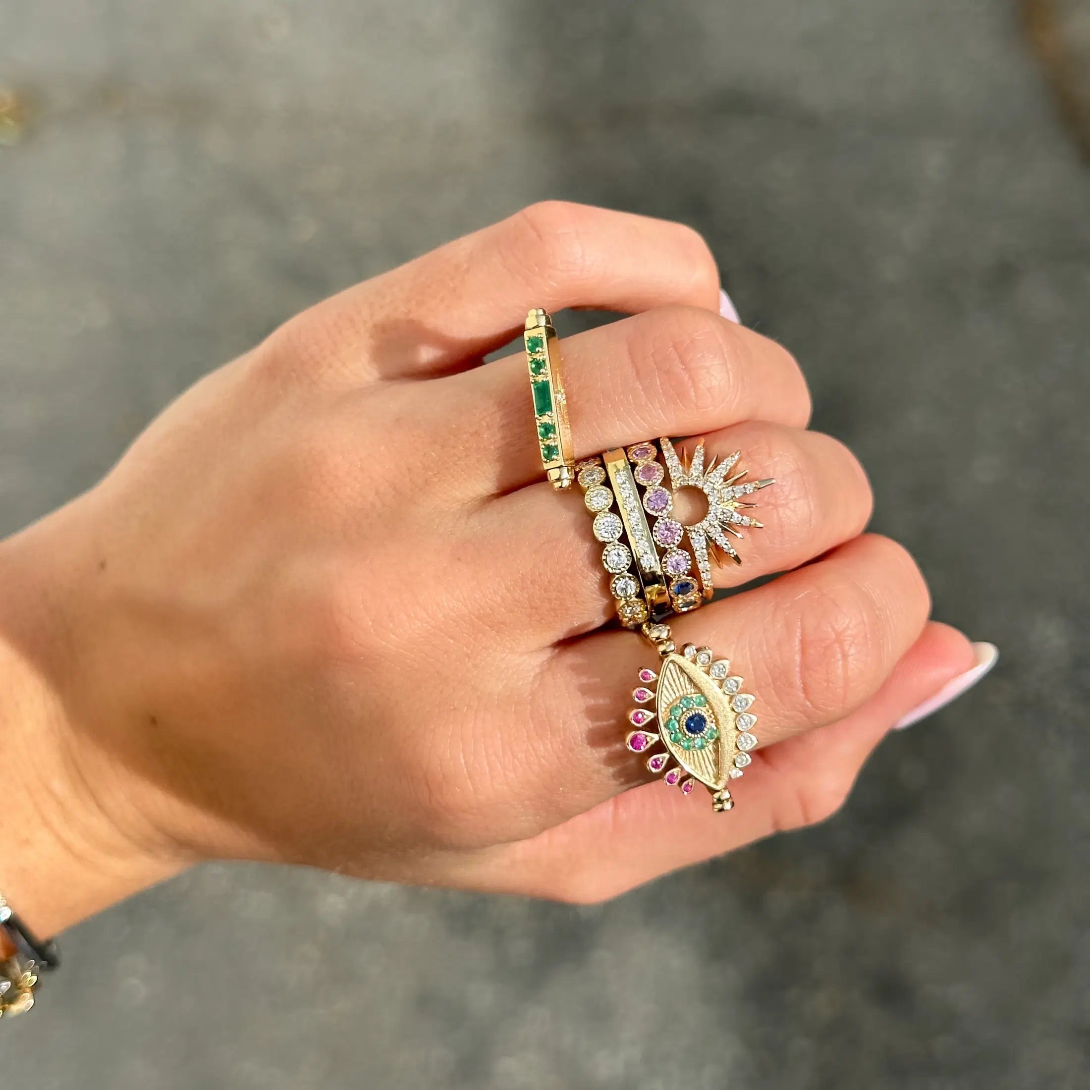 Bejeweled Evil Eye and Turquoise Flip Ring