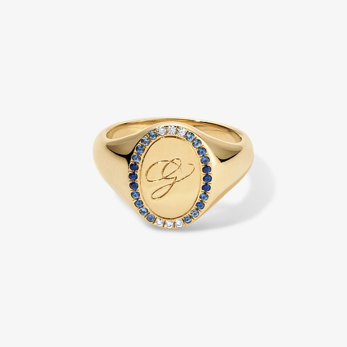 Grace Blue Sapphire Signet Ring with Initial