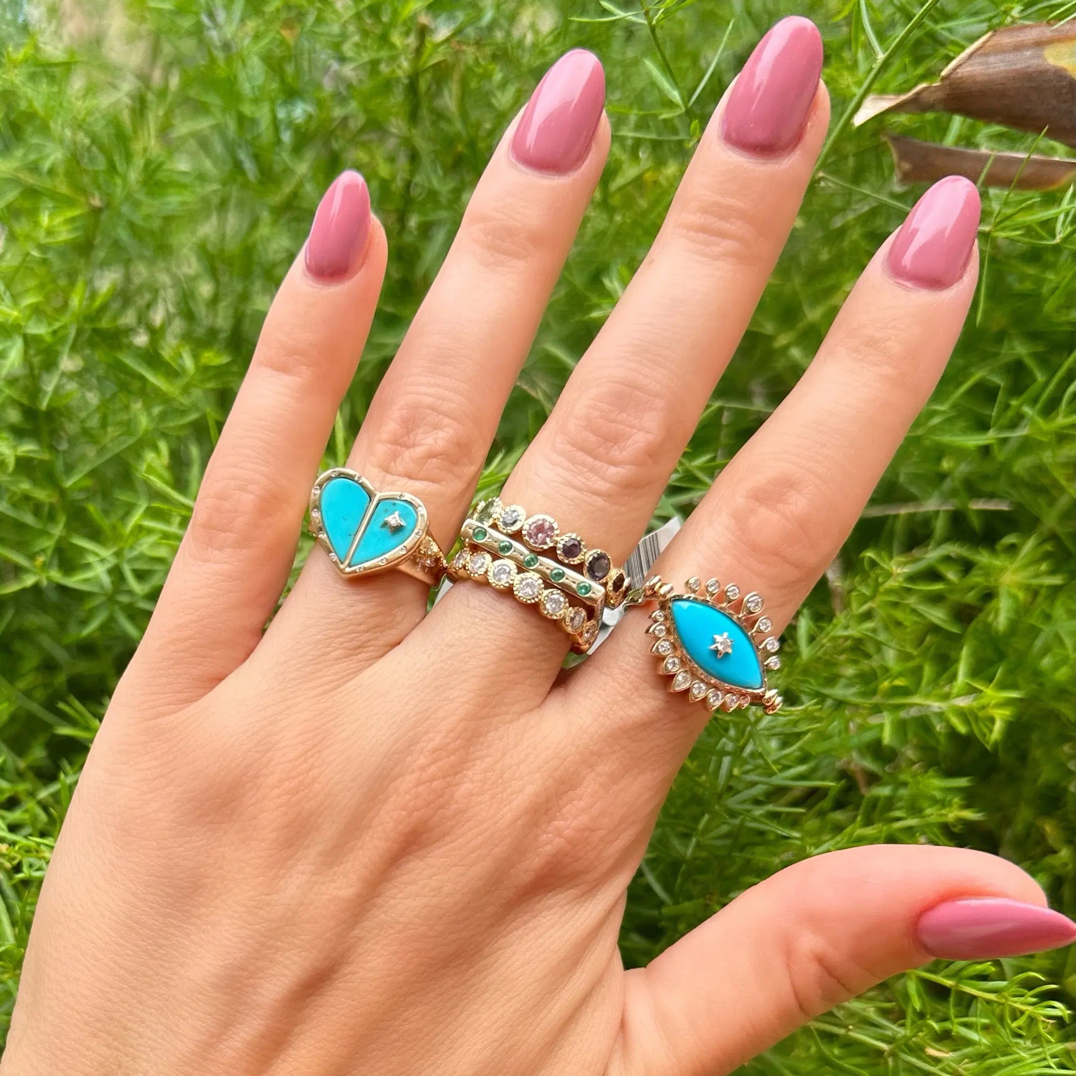 Bejeweled Evil Eye and Turquoise Flip Ring