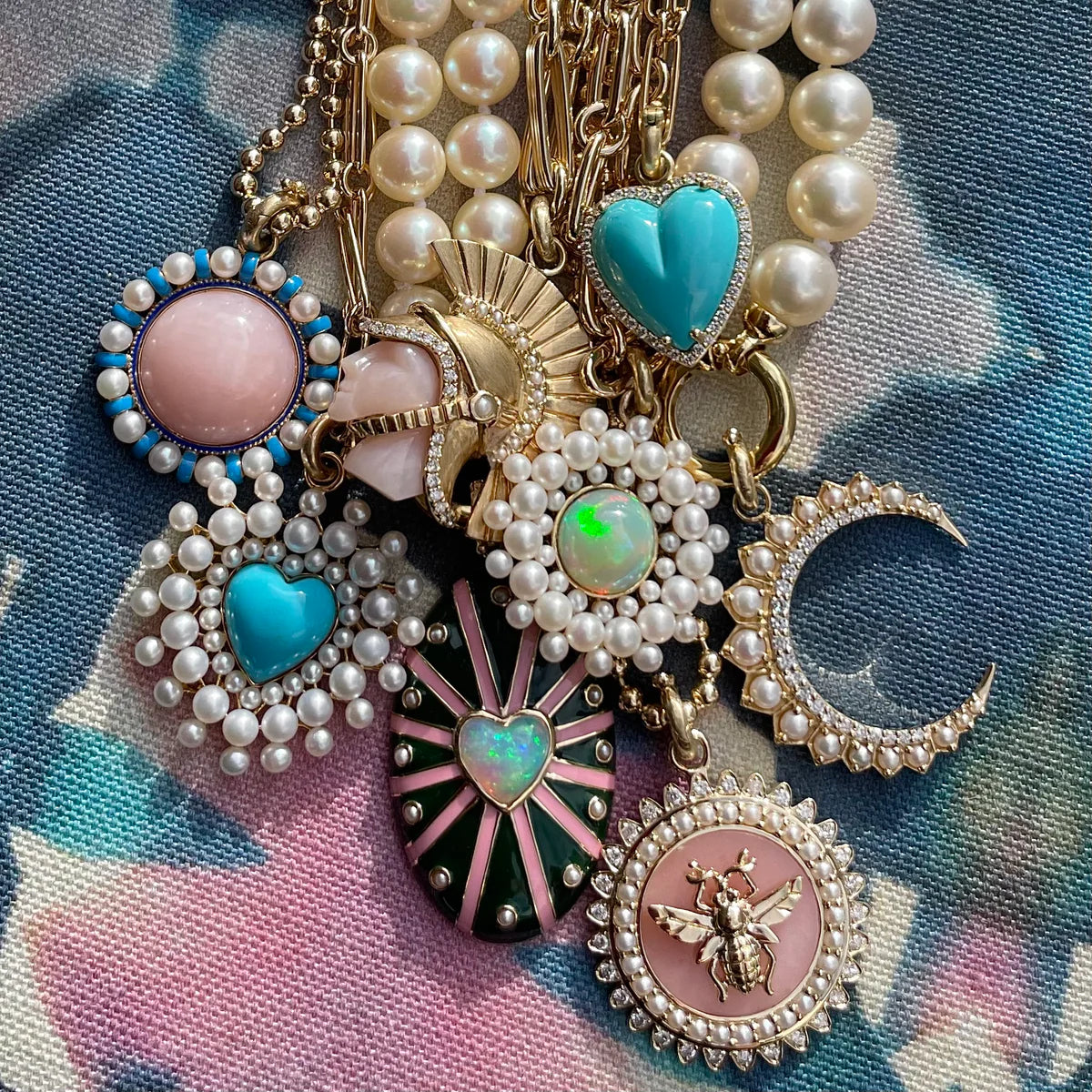 14K Gold Diamond & Pearl Crescent Moon Estelle Charm