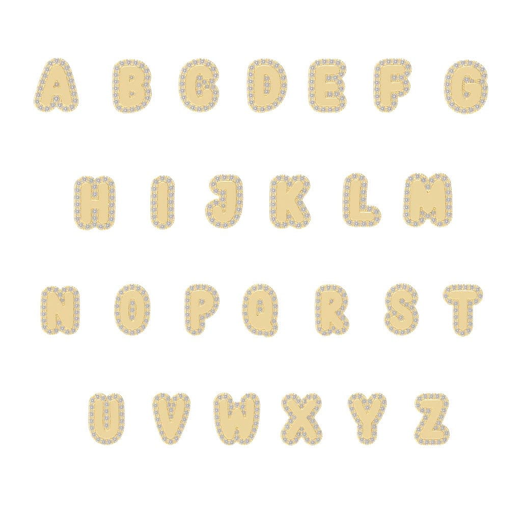 Large Bubble Initial Charm with Pave Outline Necklace