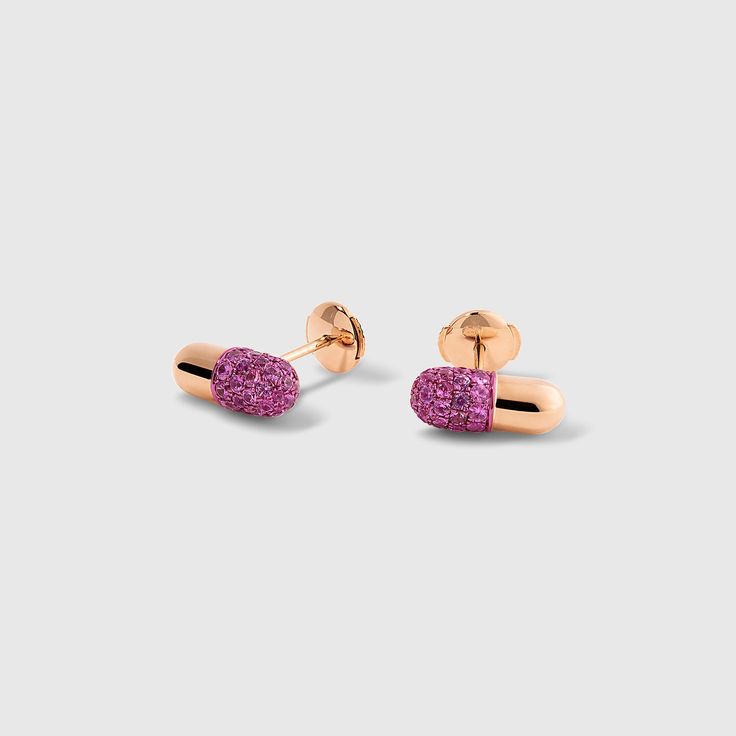 Pink Sapphire Pill Stud Earrings