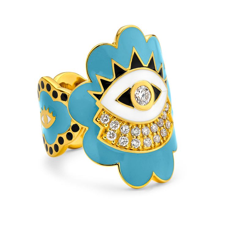 Sky Blue Enamel Evil Eye Wrap Ring