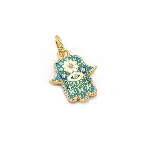 Small Sky Blue Enamel Hamsa Pendant