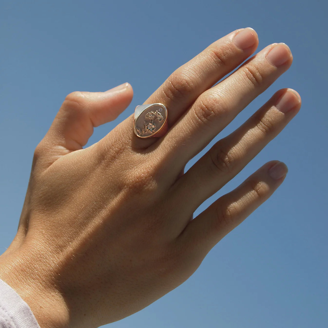 April Birth Flower Signet Ring