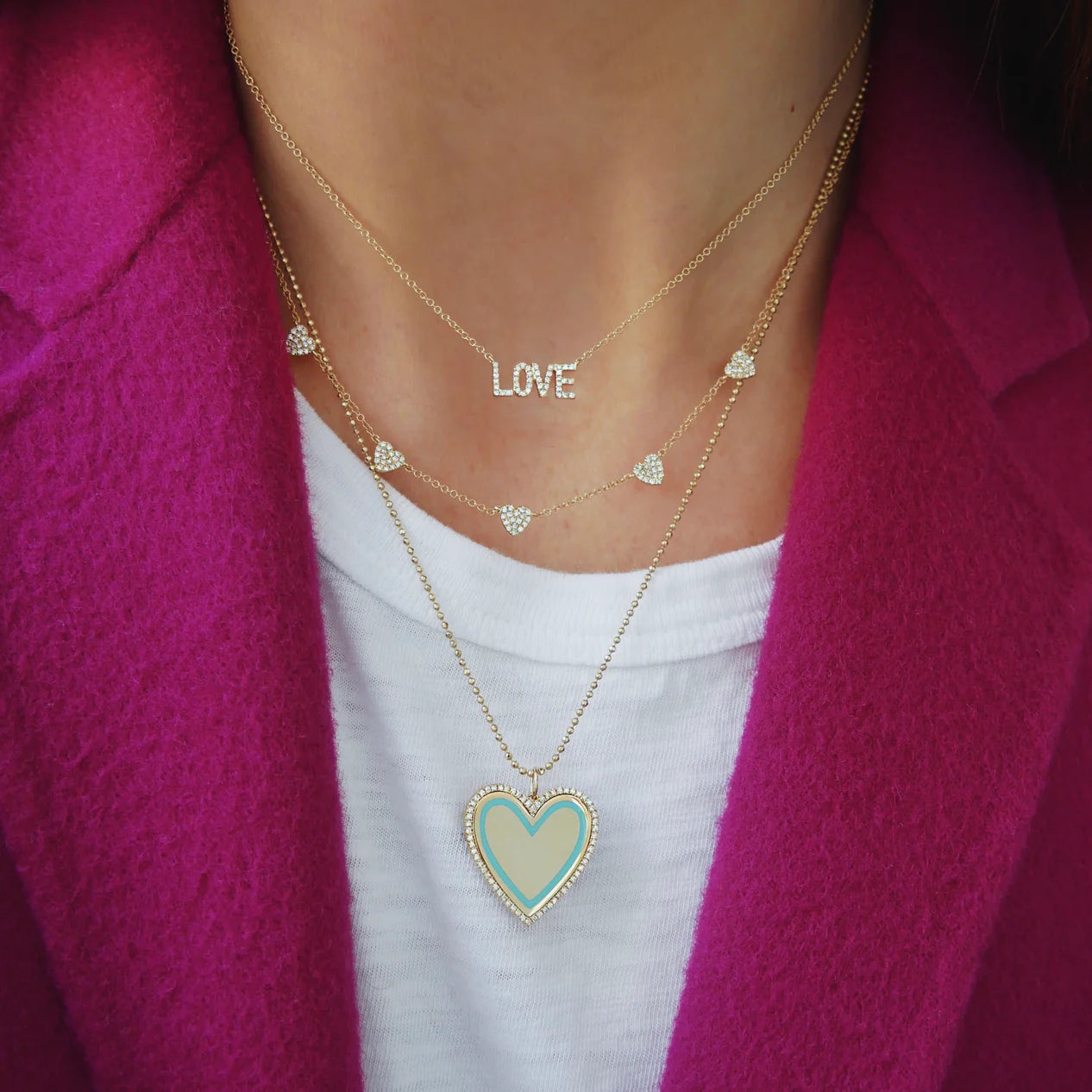 Diamond & Turquoise Enamel Heart Necklace