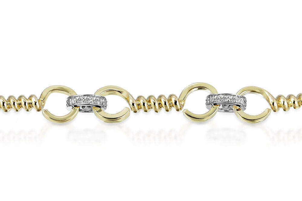 Gold Twist Bar Link Bracelet With Silver Links And Black Diamonds