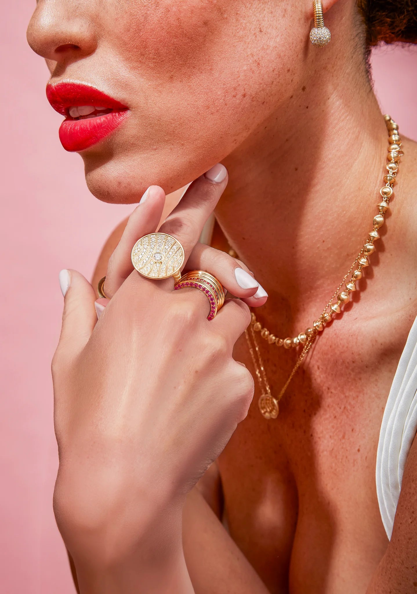 Revel Small Beaded Necklace - Diamond
