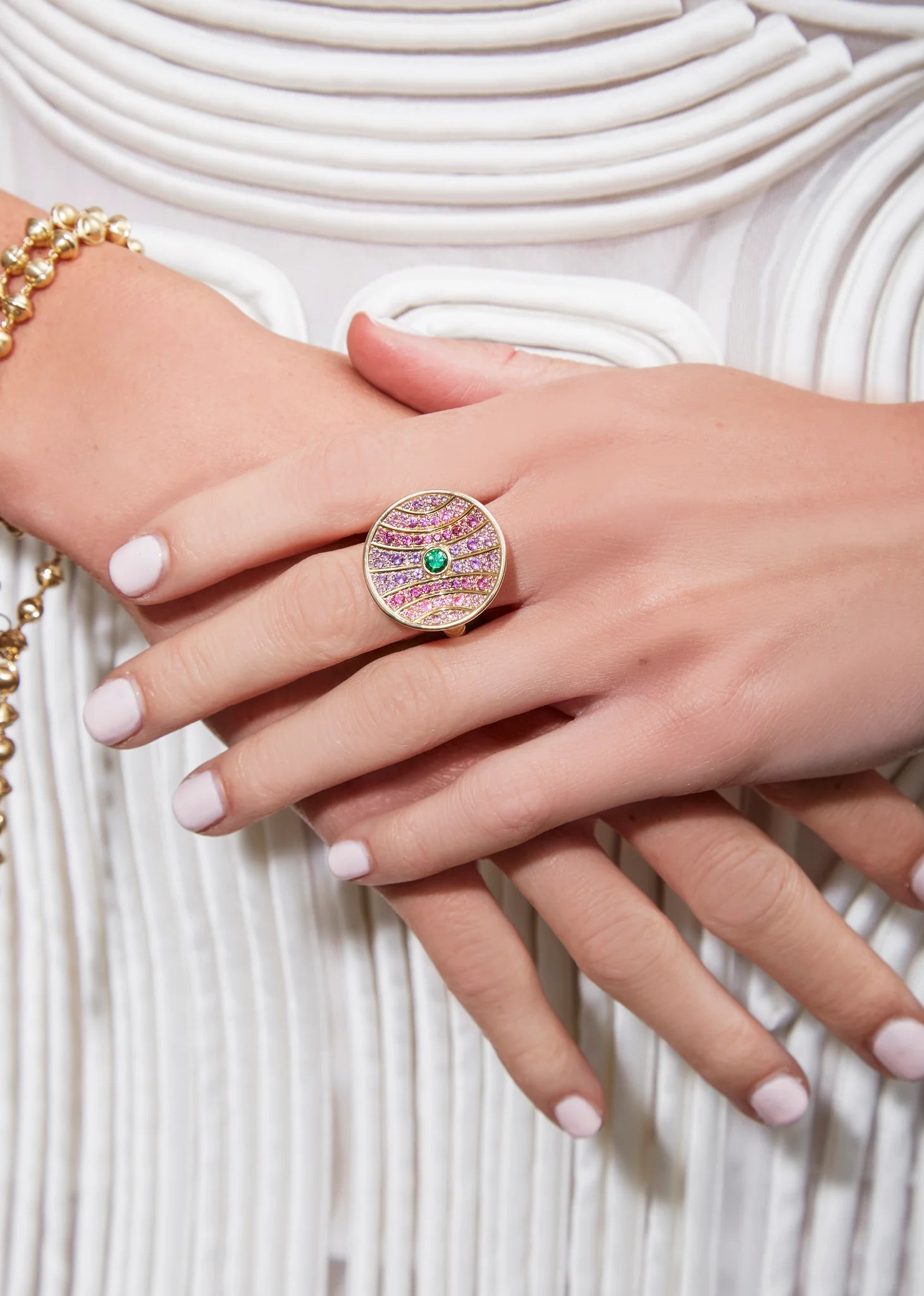 Revel Large Dimensional Ring - Tsavorite, Amethyst, Rhodolite Garnet & Pink Sapphire