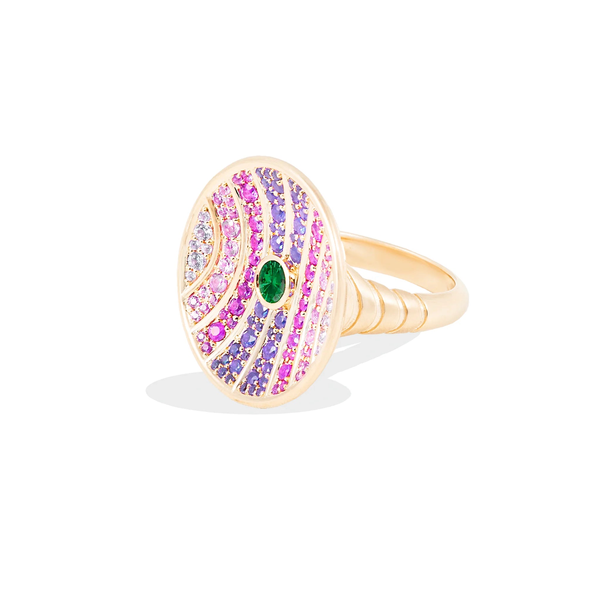 Revel Large Dimensional Ring - Tsavorite, Amethyst, Rhodolite Garnet & Pink Sapphire
