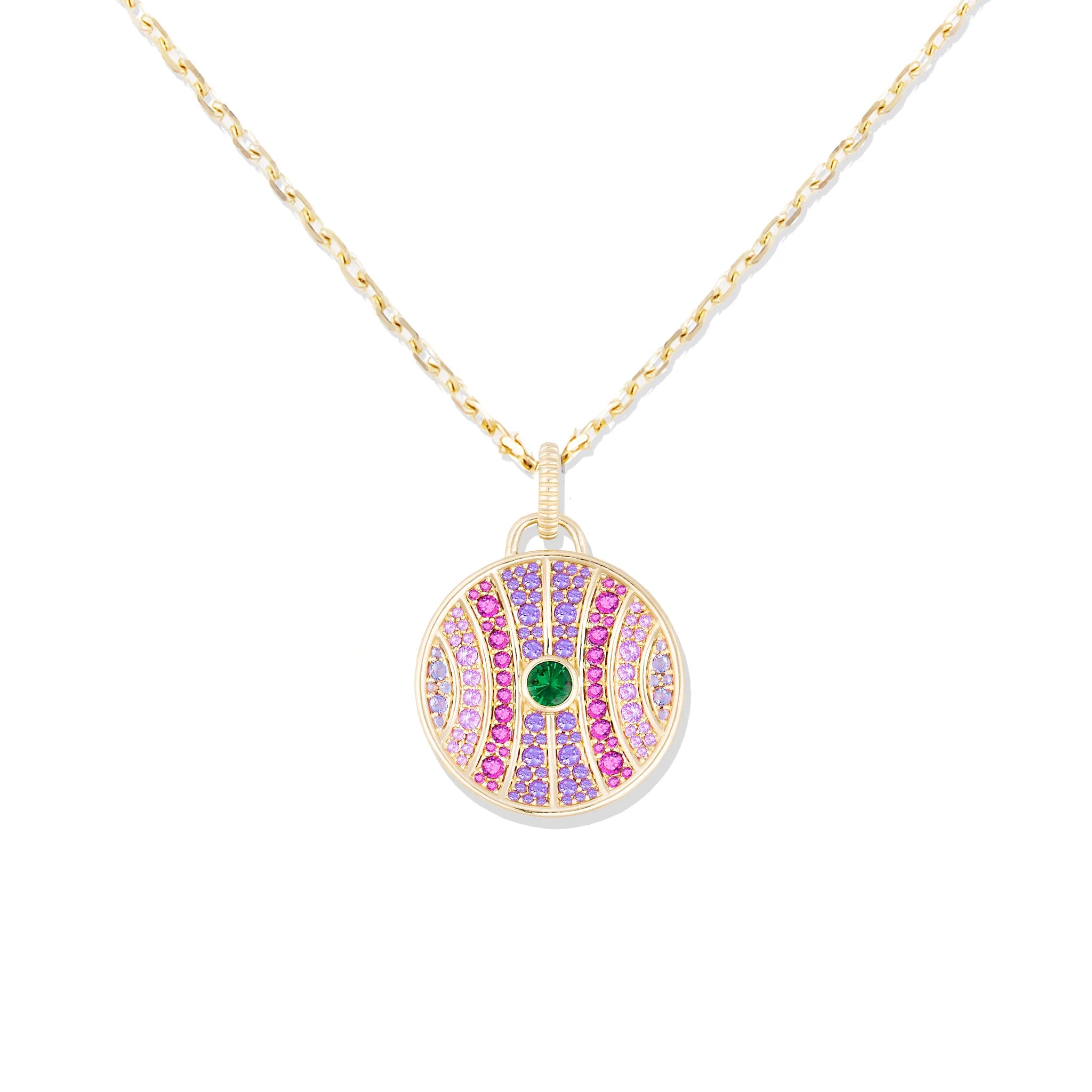 Revel Large Dimensional Pendant - Tsavorite, Amethyst, Rhodolite Garnet & Pink Sapphire