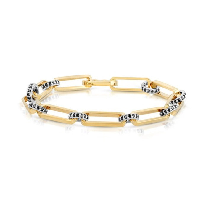 Gold Oval Link Bracelet And Black Diamond Rondelles