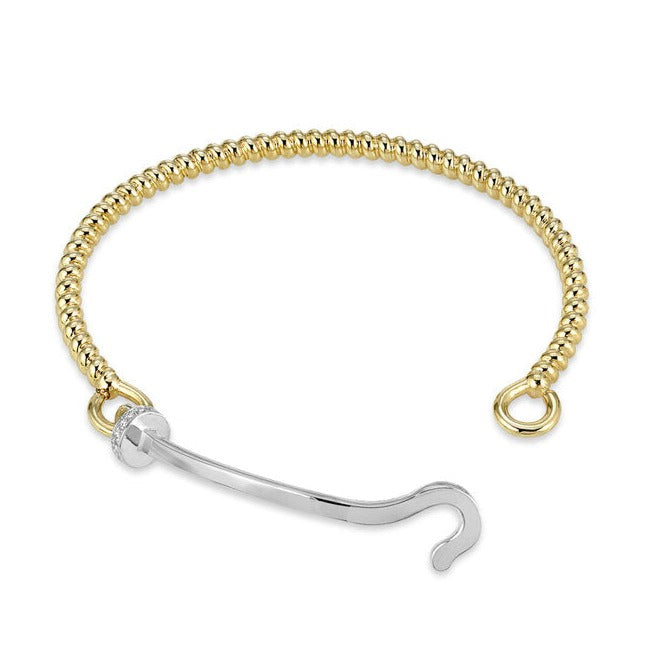 Gold Twist Bangle With Silver Hook And Diamond Rondelle