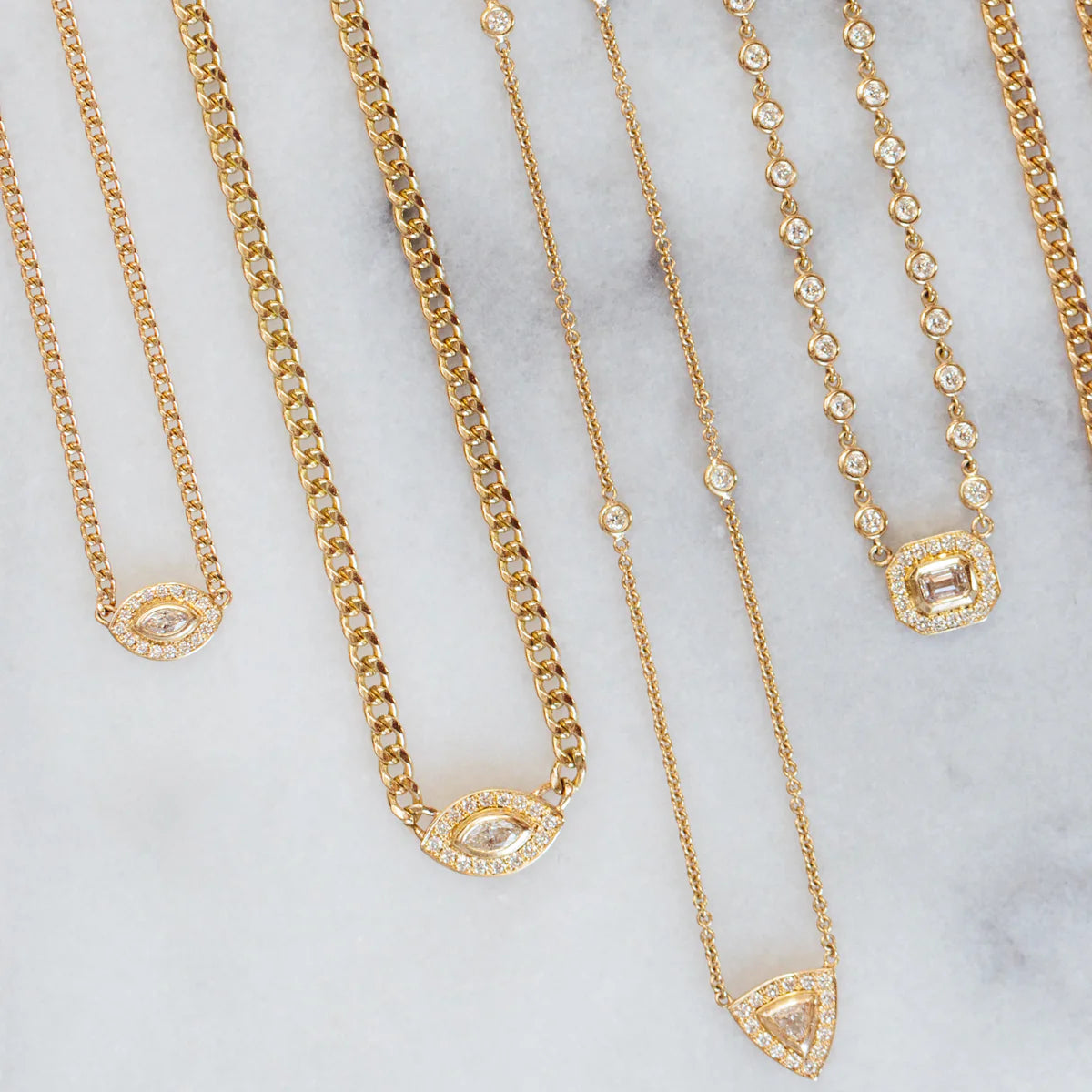 14k Small Curb Chain Marquise Diamond Halo Necklace