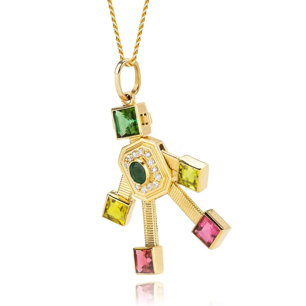 Disco Van Robot Maxi Pendant Diamond Emerald Tourmaline