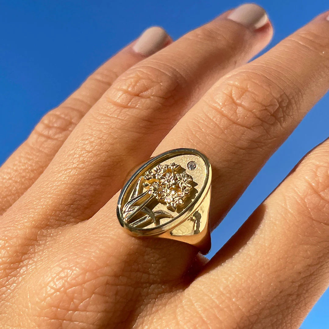 December Birth Flower Signet Ring