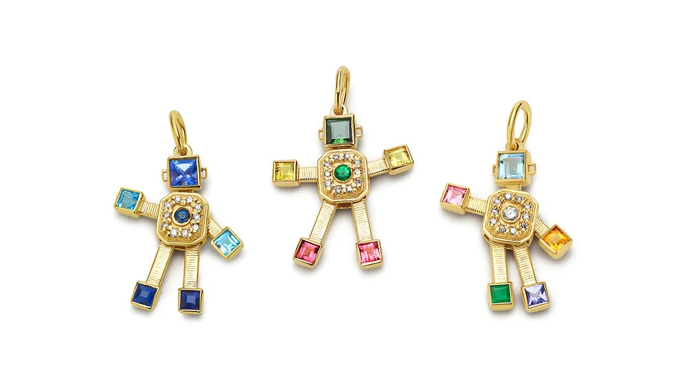 Disco Heart Van Robot Mini Pendant Diamond Emerald Tourmaline