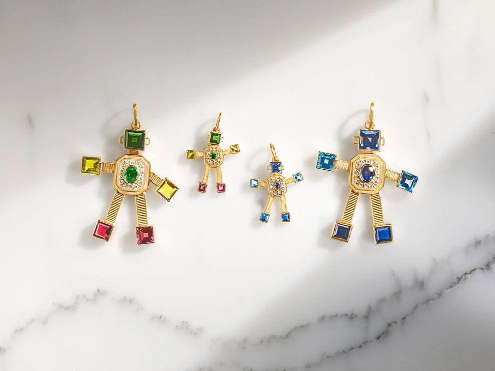 Denim Heart Van Robot Mini Pendant Diamond Multi Precious Stones