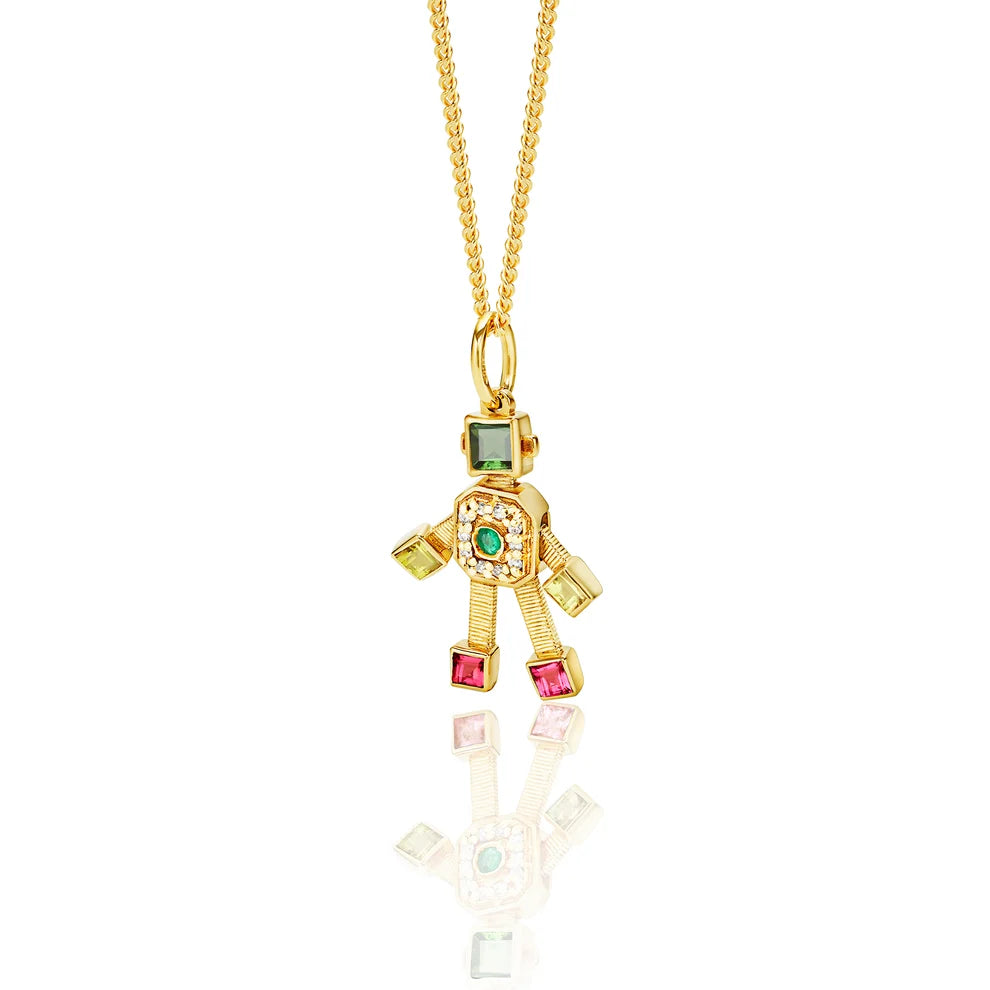 Disco Heart Van Robot Mini Pendant Diamond Emerald Tourmaline