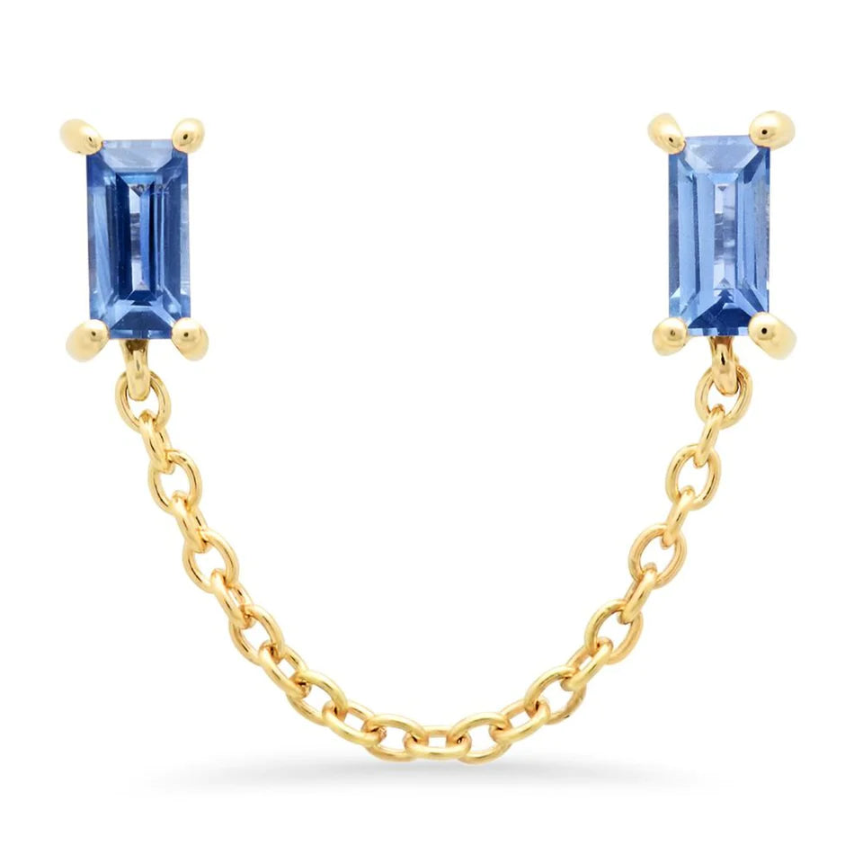 Blue Sapphire Baguette Chain Studs