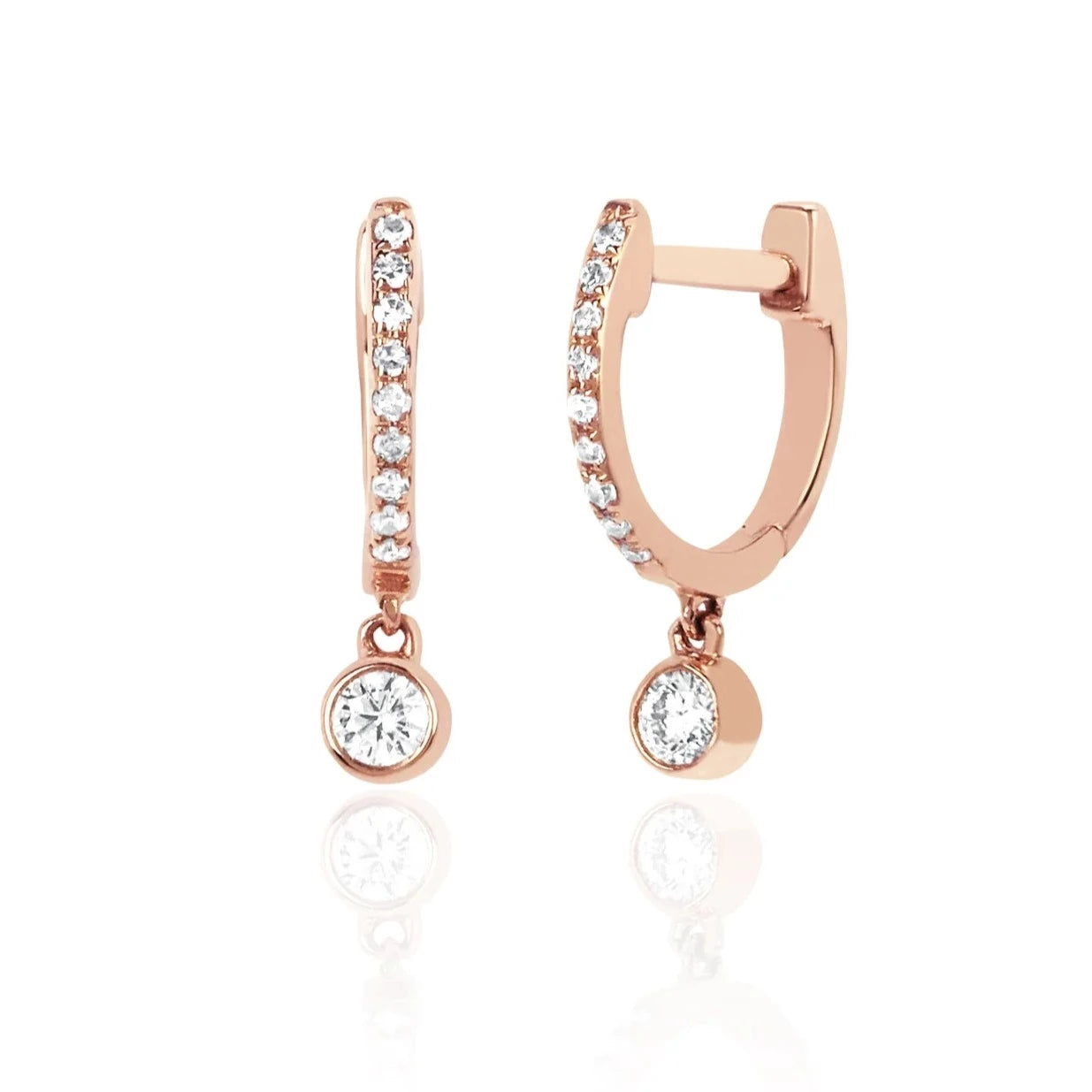 Diamond Bezel Drop Mini Huggie Earring