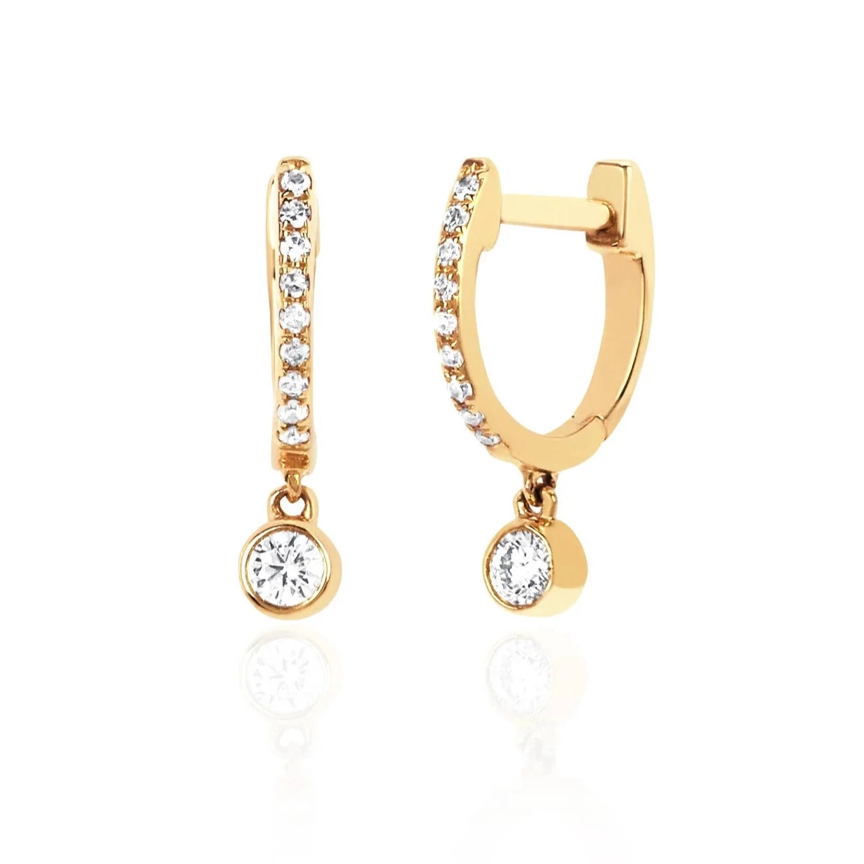 Diamond Bezel Drop Mini Huggie Earring