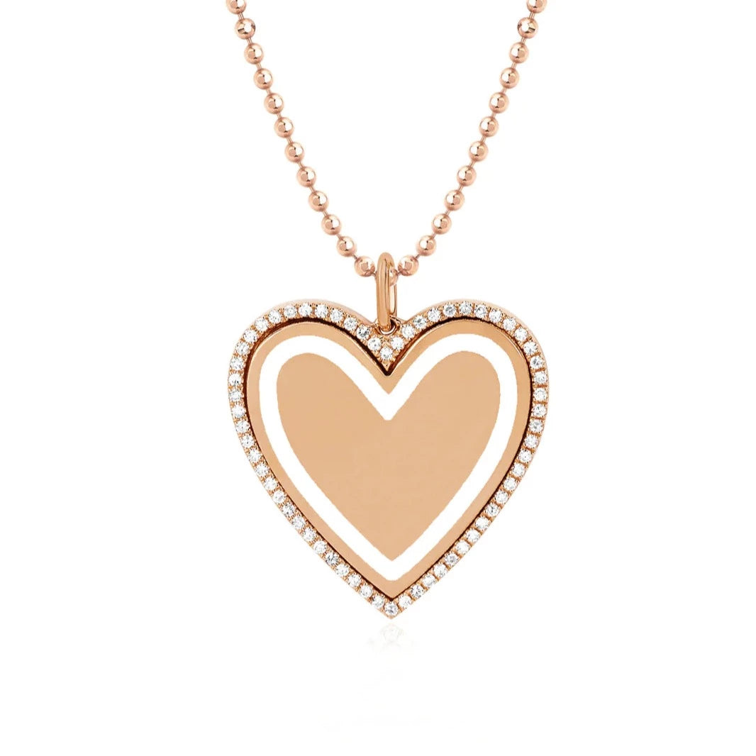 Diamond & White Enamel Heart Necklace