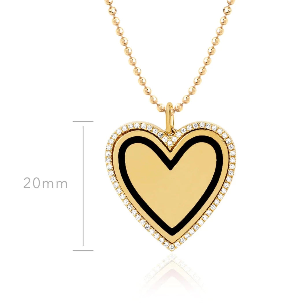 Diamond & Black Enamel Heart Necklace