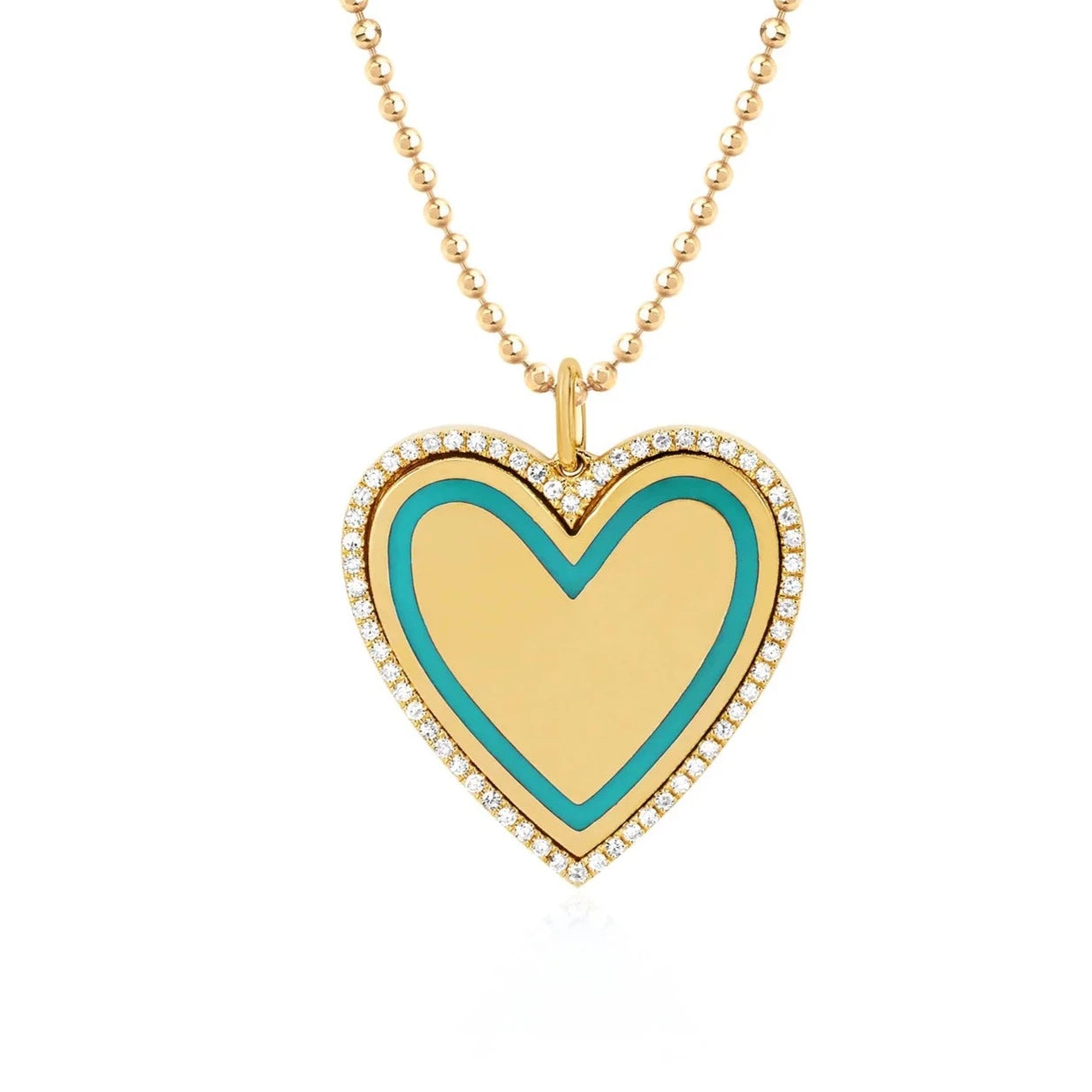 Diamond & Turquoise Enamel Heart Necklace