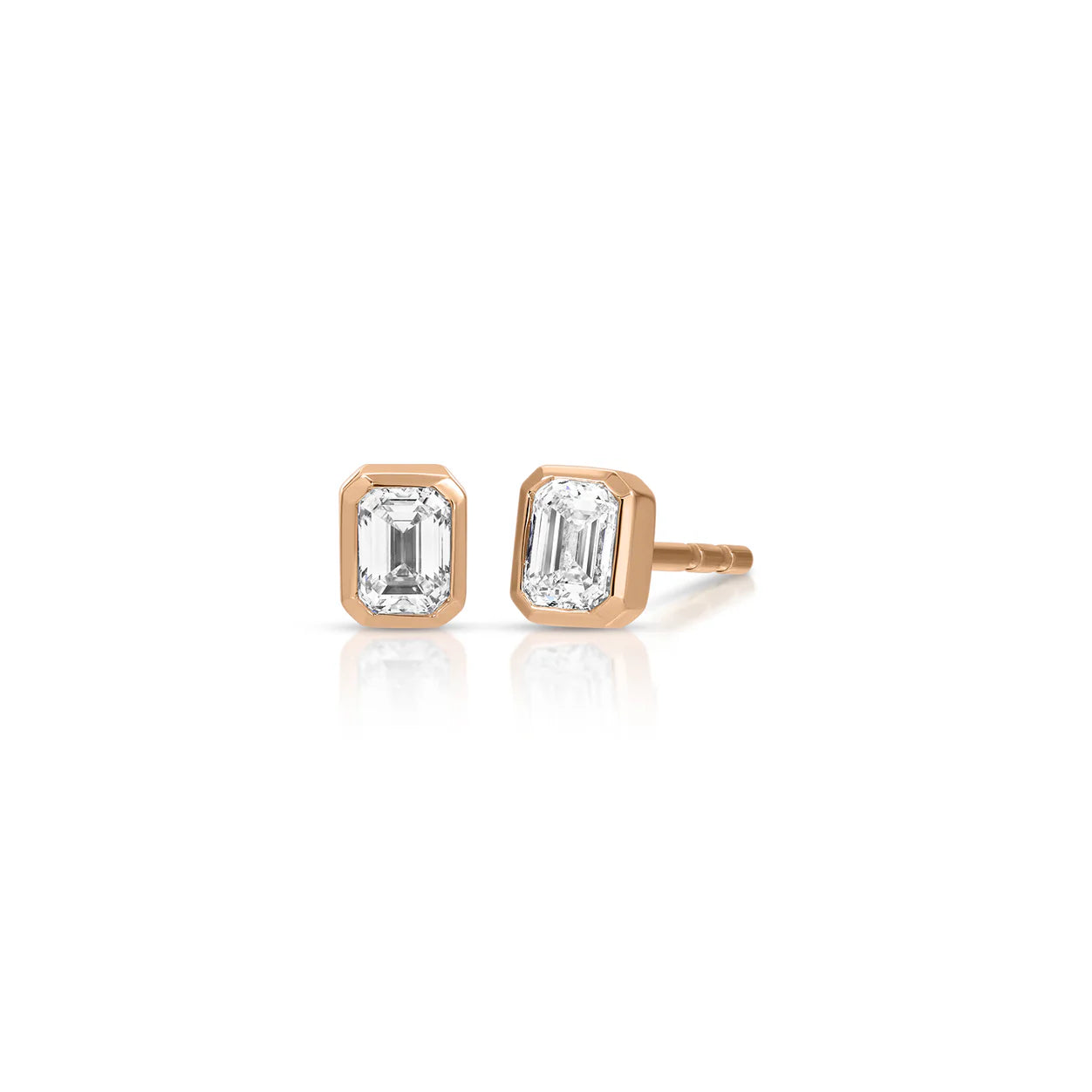 Bezel Set Emerald Cut Diamond Stud Earring