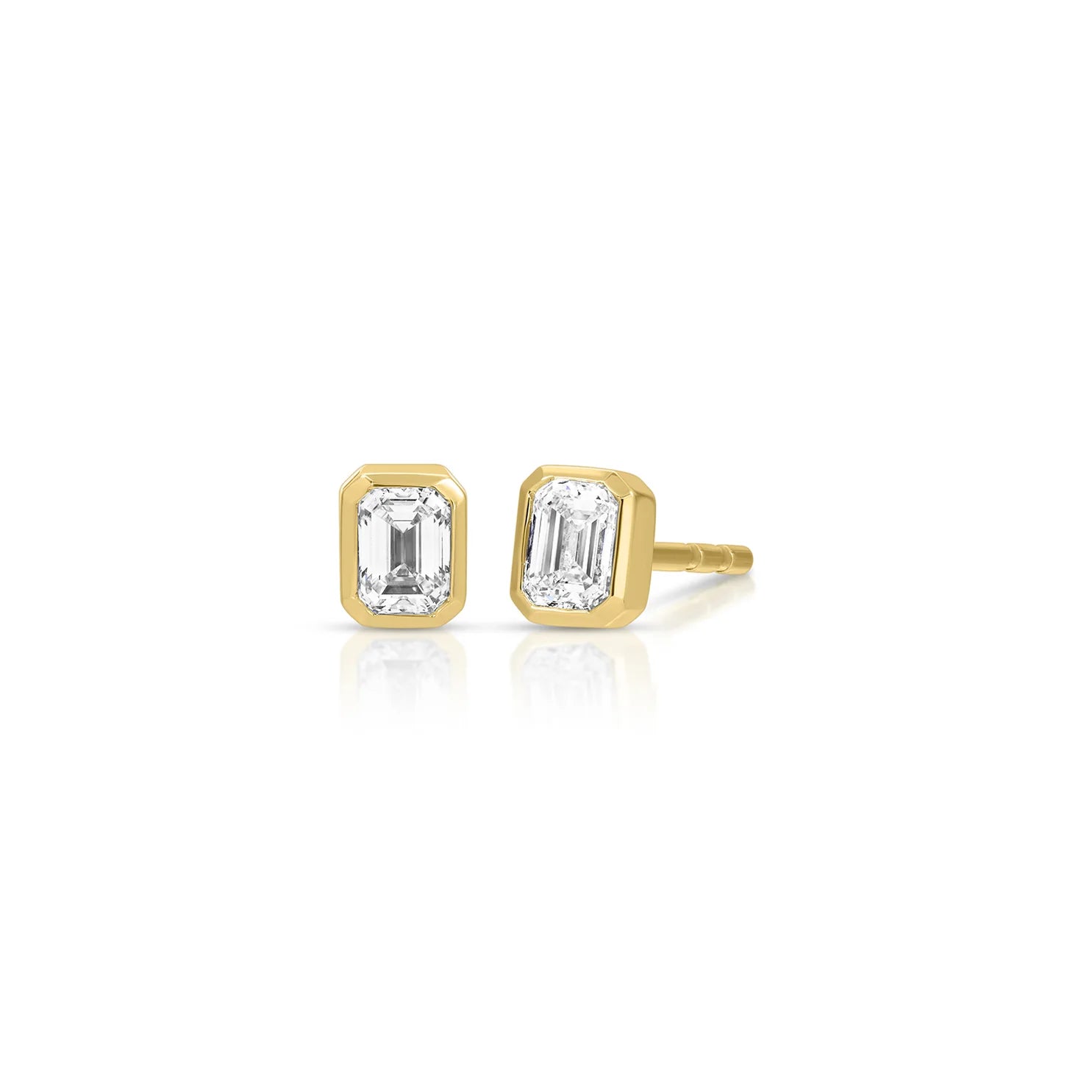 Bezel Set Emerald Cut Diamond Stud Earring