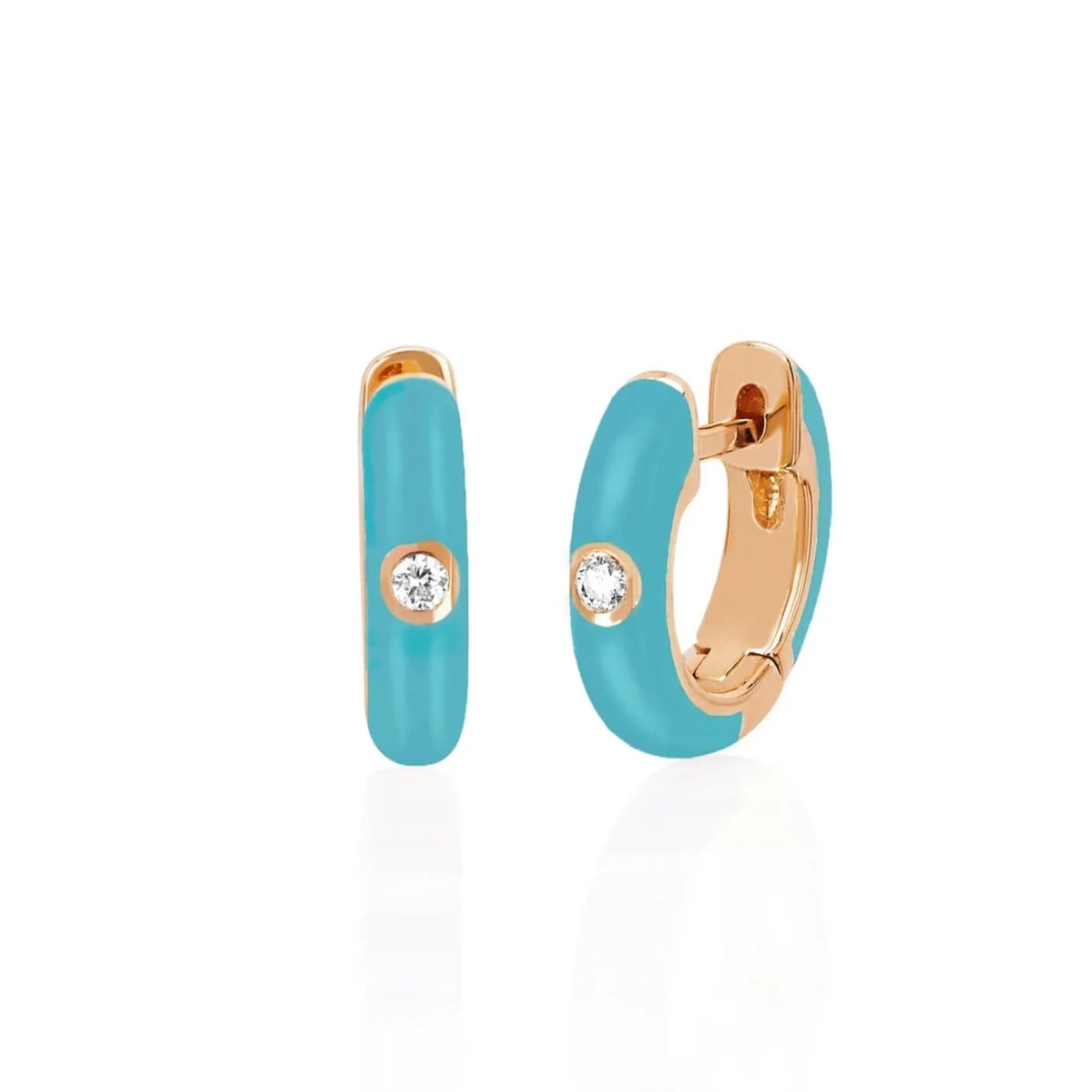 Diamond & Turquoise Enamel Huggies