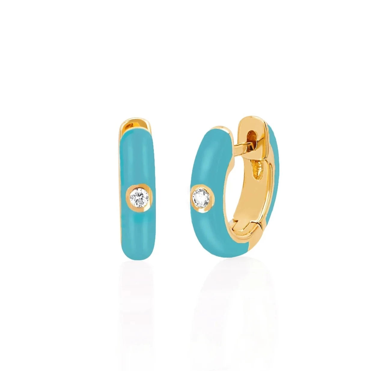 Diamond & Turquoise Enamel Huggies